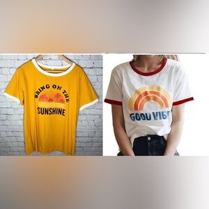 Both Yellow 'Bring On The Sunshine' Ringer Tee & White “Good Vibes” Rainbow Tee